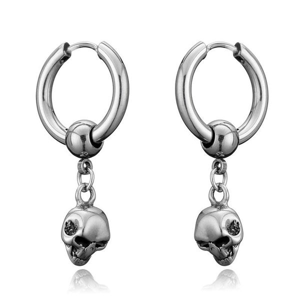 

hoop & huggie punk skull earrings men goth for women party jewelry boucle oreille femme piercing stainless steel, Golden;silver