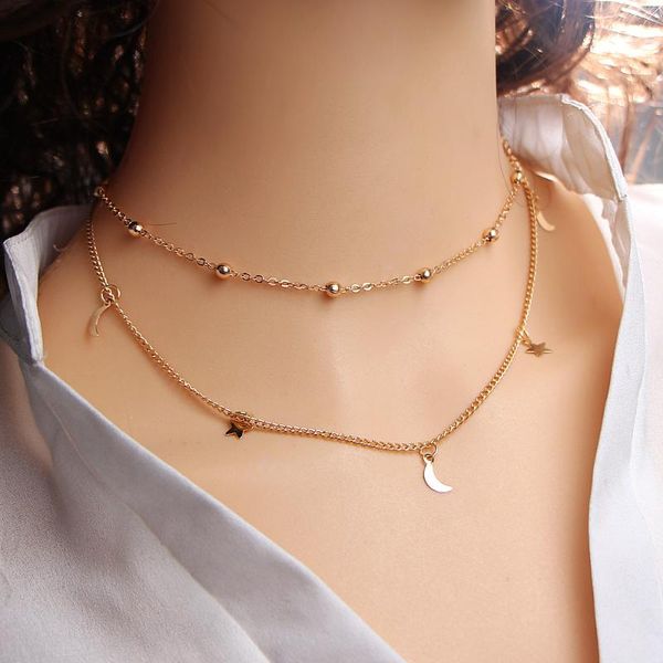 

chains necklaces woman stars moon necklace women jewellery ladies geometric lovers gold color trendy alloy crystal pendant halskette, Silver