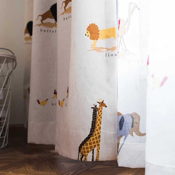Bucloom Linen - подобный живот животных занавес для гостиной детская комната слон жираф лев окна драпировки для спальни 210712