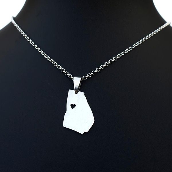 

georgia map necklace stainless steel heart pendant women men fashion jewelry gift necklaces, Silver