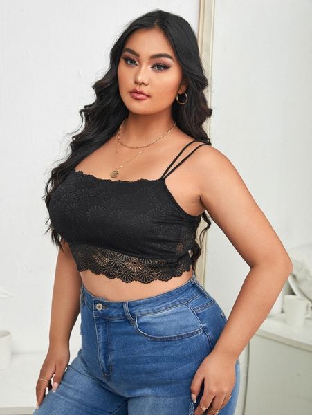 

plus floral lace spaghetti strap bralette r8kk#, Black;white