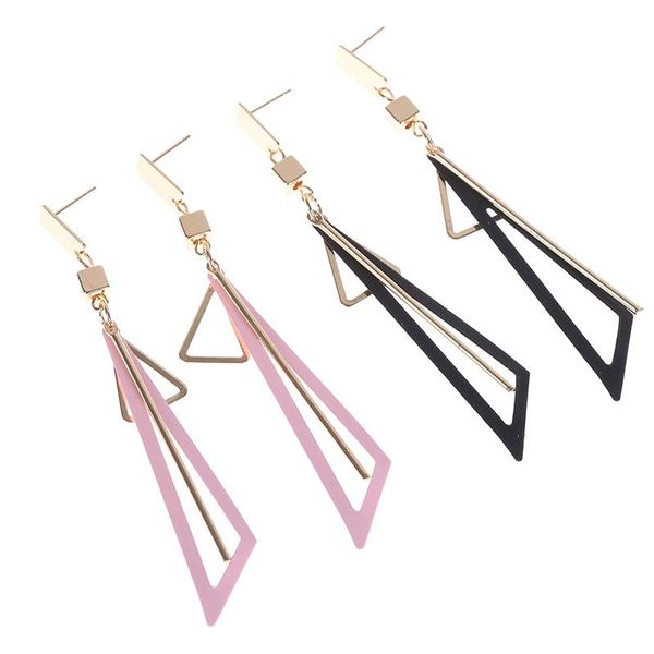 

dangle & chandelier korean long statement geometric triangle tassel drop earrings for women, Silver