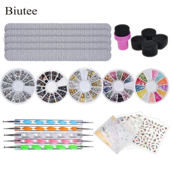 

nail art kits biutee stone kit set 5 bright boxes for nails, 5pcs file, brushes to draw on decoration stickers