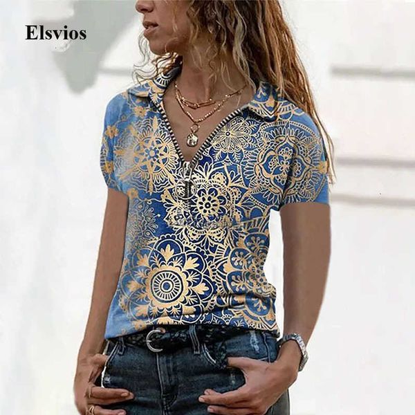 

women's t-shirt summer short sleeve woman loose t shirts casual vintage print women tee shirt fashion v neck zipper k5xl, White