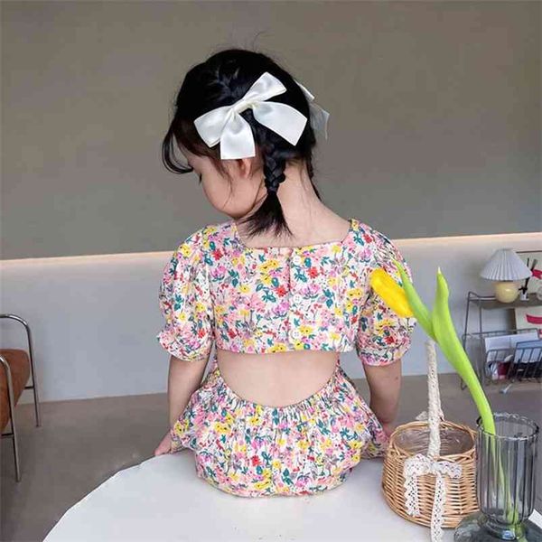 Mini abito estivo per ragazze stile coreano floreale sottile senza vita principessa bambino abbigliamento per bambini abbigliamento per bambini 210625