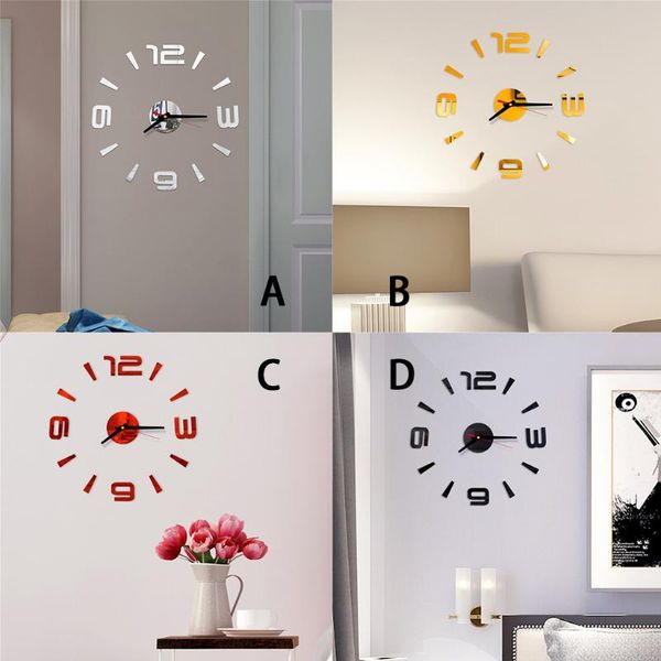 

wall clocks 3d quartz diy roman numbers clock mirror stickers creative removable art decal sticker home decor d9