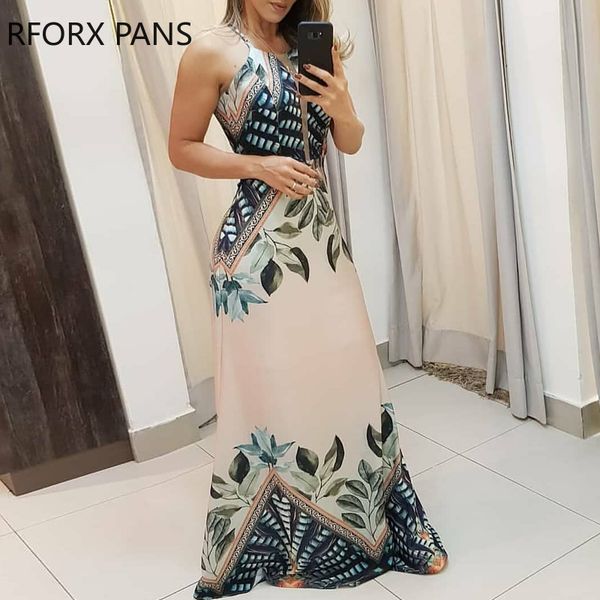 

women halter tripical print spaghetti strap maxi dress summer dress elegant dress, Black;gray