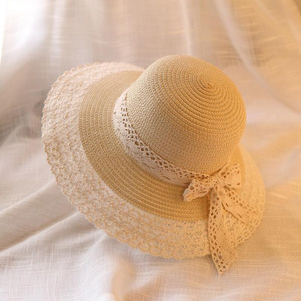 

wide brim hats simple foldable floppy girls bowknot straw hat sun beach women summer uv protect travel cap lady female, Blue;gray