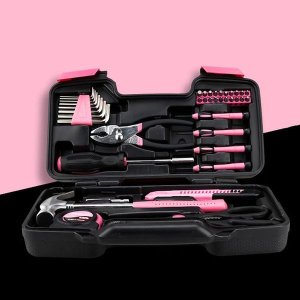 

professional hand tool sets 39pcs pink kit for girls ladies women all purpose household repairing tools home garage office and college mumr9