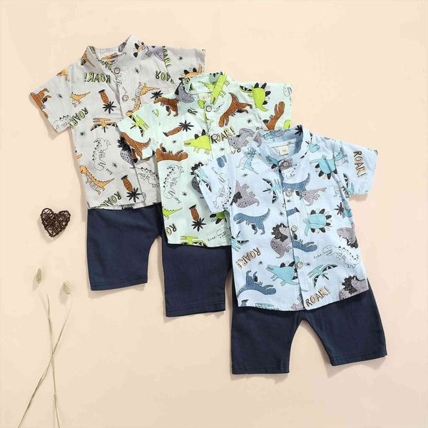 

0 4y toddler kids baby boys summer casual clothes sets dinosaur printed short sleeve shirt shorts outfit 2pcs set, White