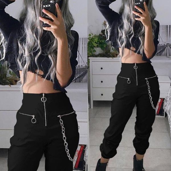 

women's pants & capris trousers gothic zipper women long all black ladies slacks cargoÂ pants fashion casual female legging d30, Black;white