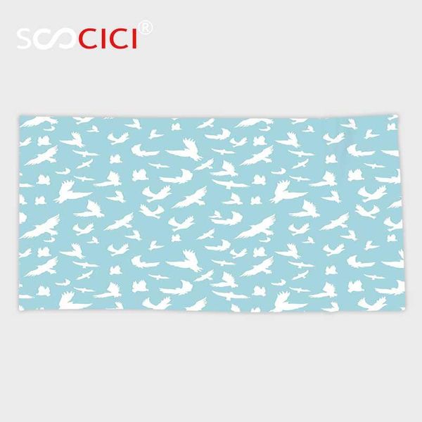 

towel custom microfiber ultra soft bath/hand towel,blue flying birds open wings silhouettes clear summer sky hovering feathered