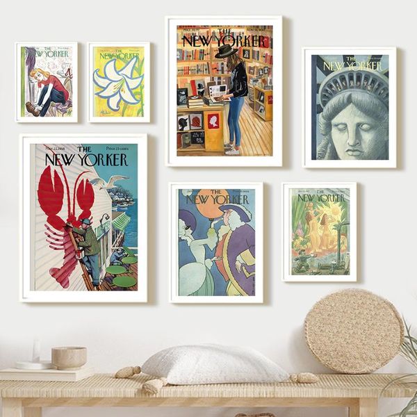 

paintings the yorker magazine retro fashion nordic style illustration wall art canvas painting poster and prints for living room decor