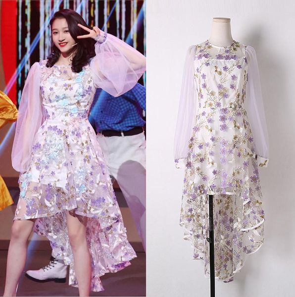 

casual dresses summer dress 2021 fashion floral printed mesh holiday long sleeve female party vestido clothes for women, Black;gray