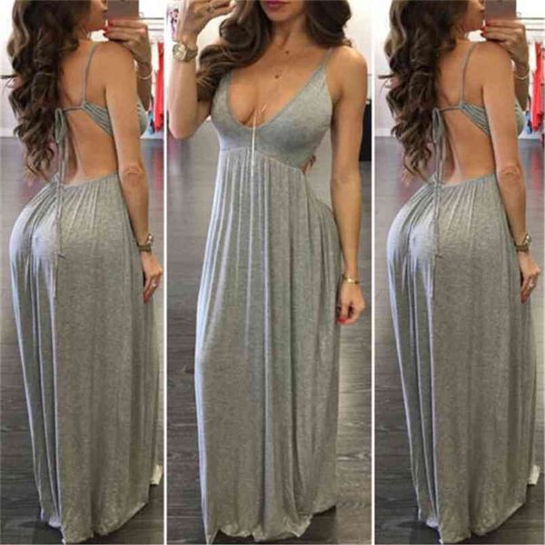 Frauen Kleid Sommer Boho Lange Maxi Party Beachwear Tiefem V-ausschnitt Riemen Hohe Taille Backless Lace-up Damen Sexy Bandage sommerkleid 210522