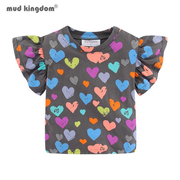 

mudkingdom summer ruffle sleeve girls t-shirts heart colorful kids clothes for toddler cotton short children shirt 210615, Blue