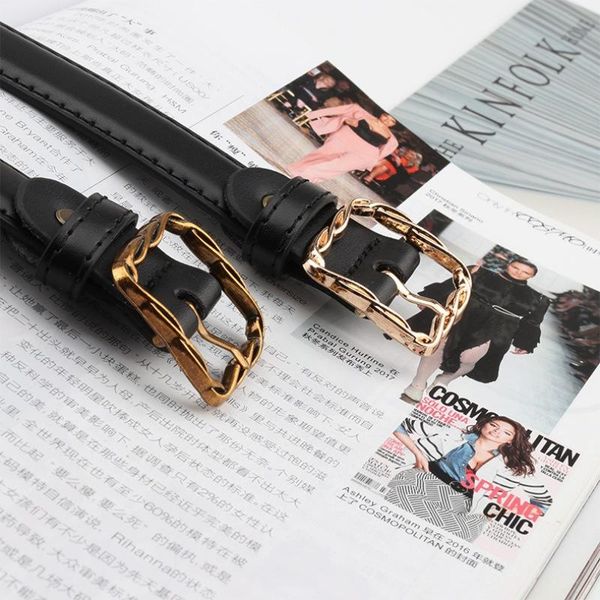 

women's adjustable trend comfortable splicing cloth luxury metal twist square buckle casual fashion outdoor solid color belt belts, Black;brown