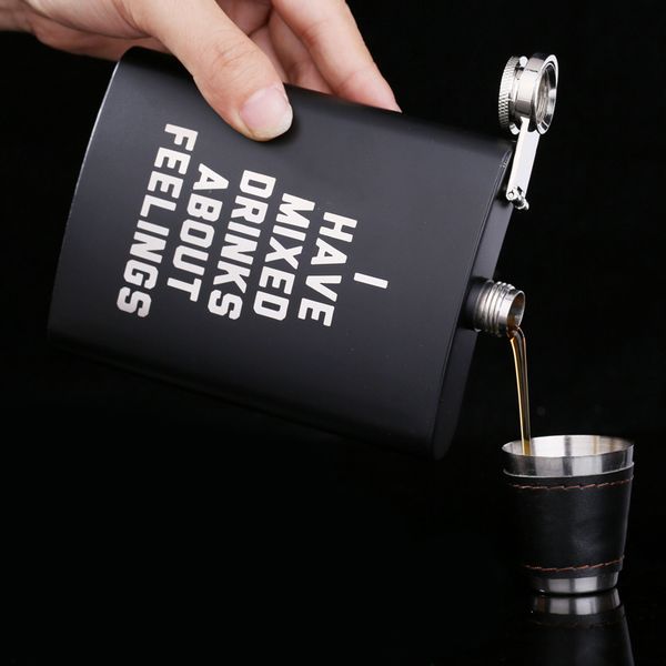 

flask flagon 8oz black matt stainless steel metal russian outdoor portable english letter wine pot