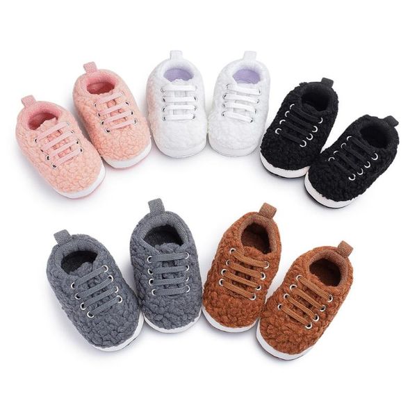

first walkers baby shoes winter toddler kids girls boy plush walk lace-up casual keep warm anti-slip prewalker sneakers 0-12m