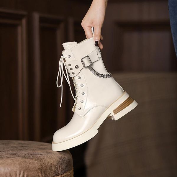 

boots women 2021 chunky heels black ankle fashion leather designerlace up shoes punk trends