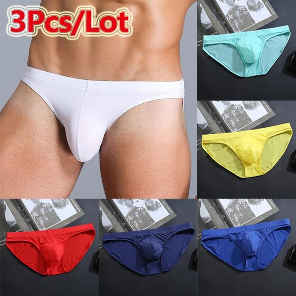 

underpants 3pcs/lot men's underwears briefs hip lifting pure color ice silk thin transparent low waist and breathable, Black;white