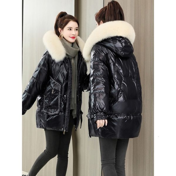 

women's parkas down ladies jacket bright face wash cotton padded clothes middle and long 2021 winter korean version foreign style large, Black