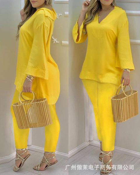 

women's two piece pants two-piece set fashion casual suits solid clothing long sleeve and, White