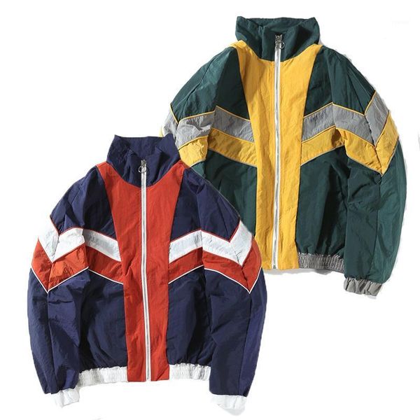 

vintage multicolor color block patchwork windbreaker jackets 2021 autumn hip hop streetwear zip up track casual men's, Black;brown