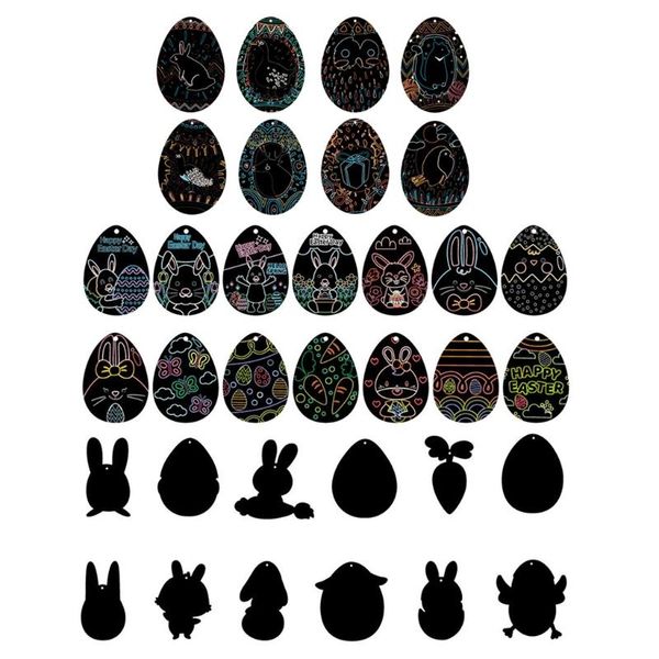 

other arts and crafts 1 set easter scratch picture pendant with egg wooden pens ribbons kids children diy art paint decorations