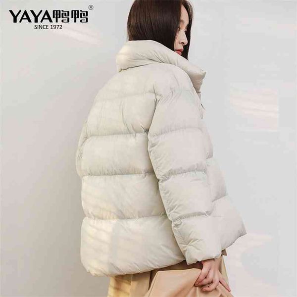 

yaya winter duck down jacket women ultra light coat casual loose stand-up collar clothes waterproof windproof warm outwear 210913, Black