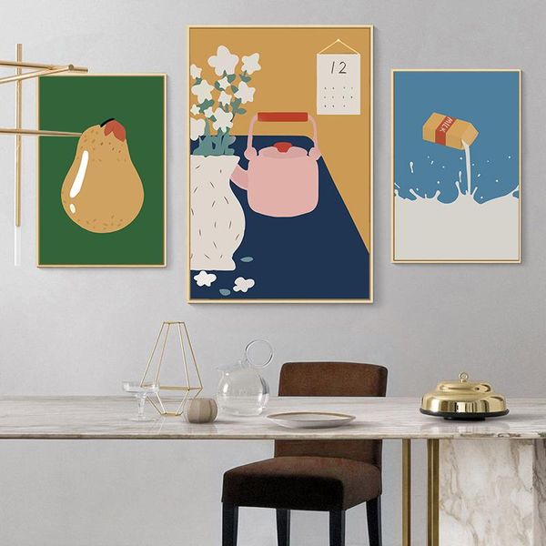 

paintings boho fruit milk minimalist kitchen canvas painting art nordic posters and prints wall pictures for living room decor frameless