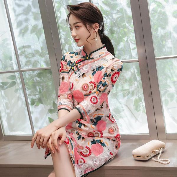 

ethnic clothing chinese cheongsam embroidery floral wedding qipao dresses, Red