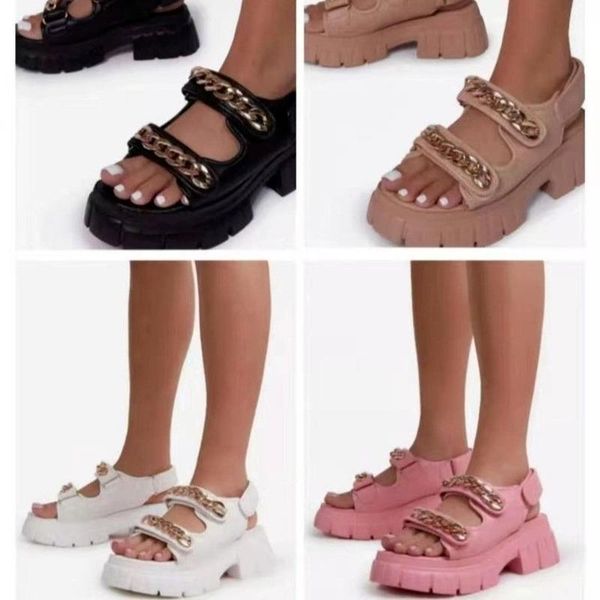 

sandals women summer fashion women's 2021 metal chain platform shoes roman casual woman, Black
