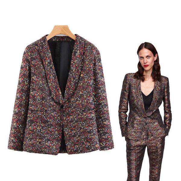 

women's suits & blazers 2021 fashion autumn floral printed slim single breasted notched collar black casual vintage ol femme short, White;black