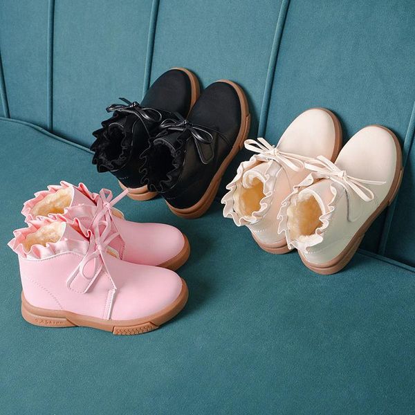 

boots flat with winter girls' shoes low-tube short warm and velvet cotton fashionable student baby girl, Black;grey