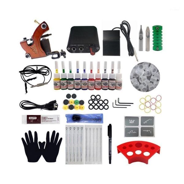 

compleet tattoo kit 1 machines gun accessoires supply permanente make-up set body art gereedschap zwarte inkt voor1