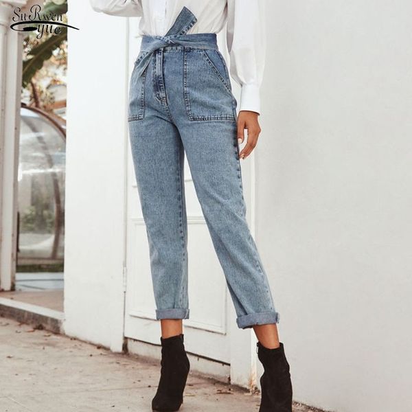 

pantalon vintage high waist straight jeans pant for women streetwear loose female denim belt zipper ladies 10522 210521, Blue