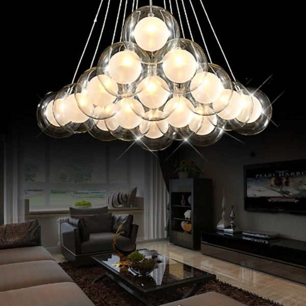 

pendant lamps modern creative clear glass double-deck ball chandelier lamp diy home deco living room romantic g4 led bulb light