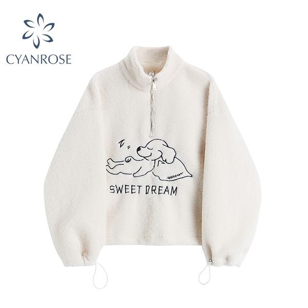 

oversize lamb wool sweatshirt female turtleneck warm thicken pullover women's winter sheepskin coat fashion cotton jacket 210417, Black;brown