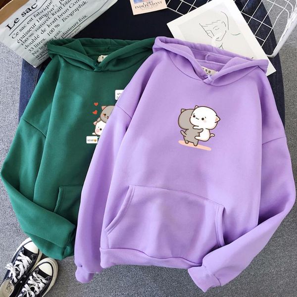 

women's hoodies & sweatshirts winter hooded leisure harajuku autumn kawaii cute print pullovers women loose long sleeve plus size, Black