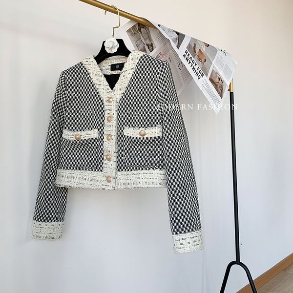 

women's jackets deat women's fashions with long sleeve cleavage cut contrast single plaid breasted mesh short autumn jacket 7e3245, Black;brown