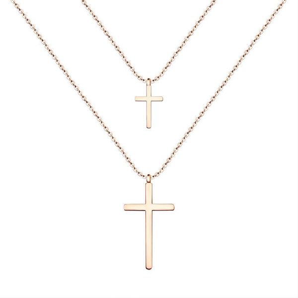 

pendant necklaces cross double necklace with women rose gold color stainless steel chain fashion jewelry gifts, Silver