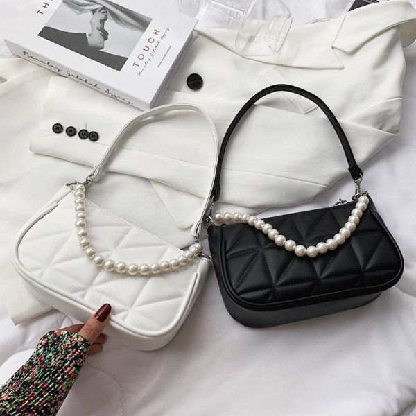 

cross body pearl beading design underarm bag small pu leather shoulder crossbody for women 2021 handbag female travel tote