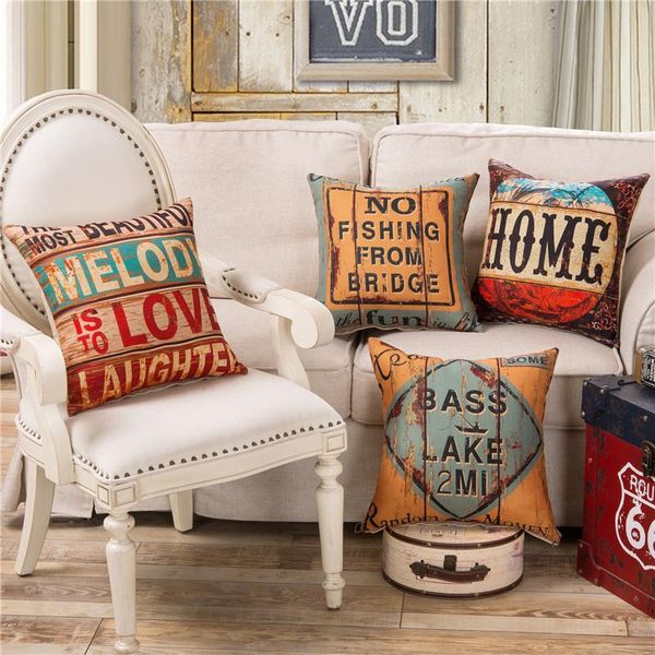 

hap-deer linencotton cushion cover print retro style letter geometric for sofa car seat home decorative 45*45cm throw pillows cushion/decora