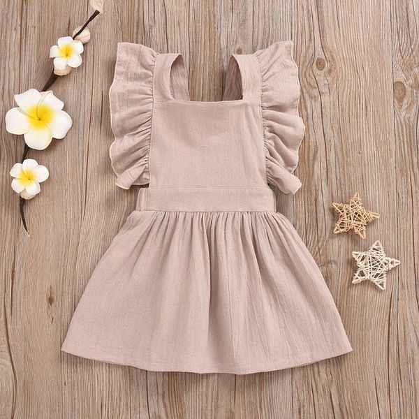 

girl's dresses summer toddler kids baby girls sleeveless cotton linen back belt backless solid color dress everyday casual robe bÃ©bÃ©, Red;yellow
