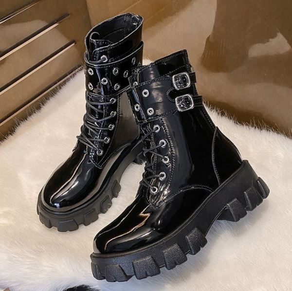 

women chelsea ankle boot pu leather autumn short boots thick platform fashion womens shoes lady slip on casual 2022 new female, Black