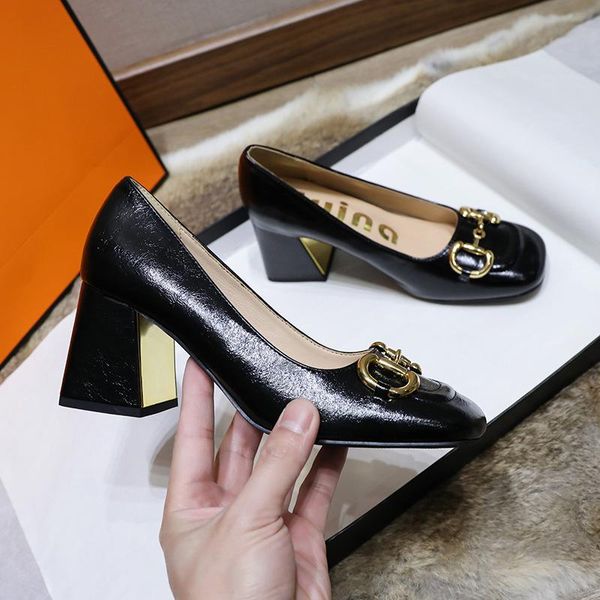 

dress shoes 2021 summer women high heels female square heel metal buckle pu leather comfortable slip on black white pink pumps