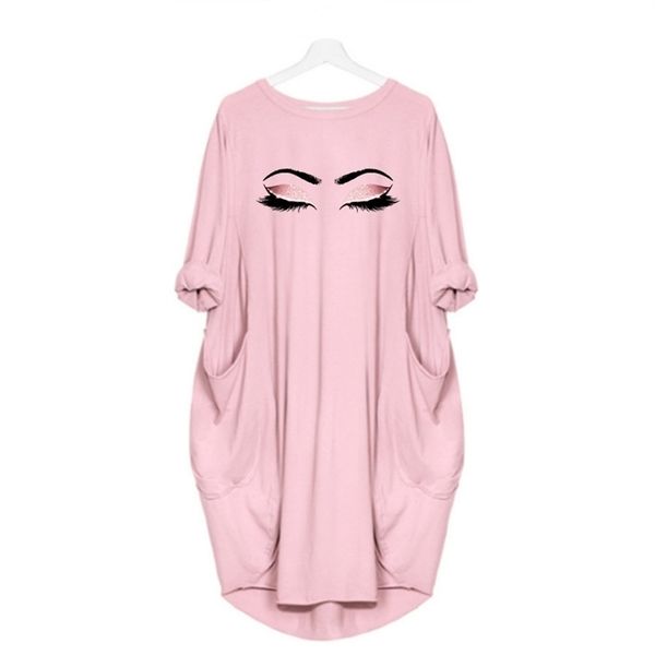

plus size 5xl ladies dresses elegant makeup eyes print woman midi dress long sleeve o neck beach party club robes vestidos mujer, Black;gray