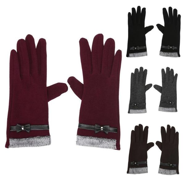 

fingerless gloves fashion glove for women female ladies touch screen mittens sheep wool winter bowknot wrist solid color high quality, Blue;gray
