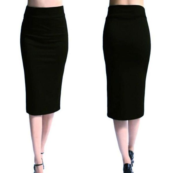 

skirts women skirt bodycon office slim knee length high waist stretch pencil jupe femme, Black